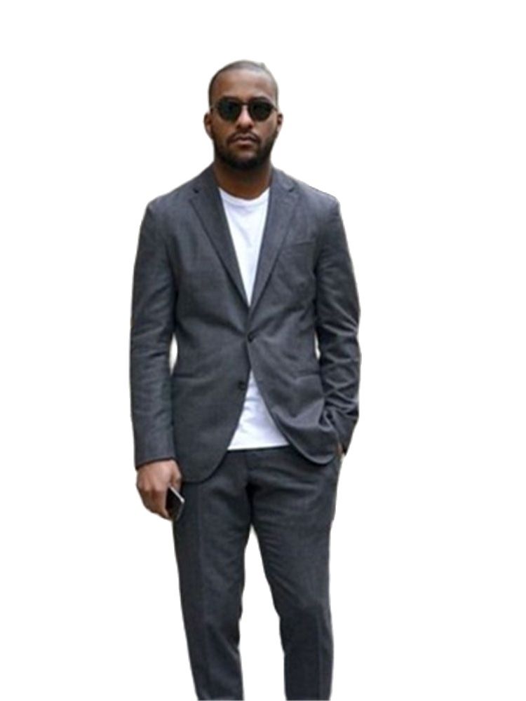 Men's Dark Grey Notch Lapel Suit Set with Tie for Casual Daily Wear (Jacket, Pants)