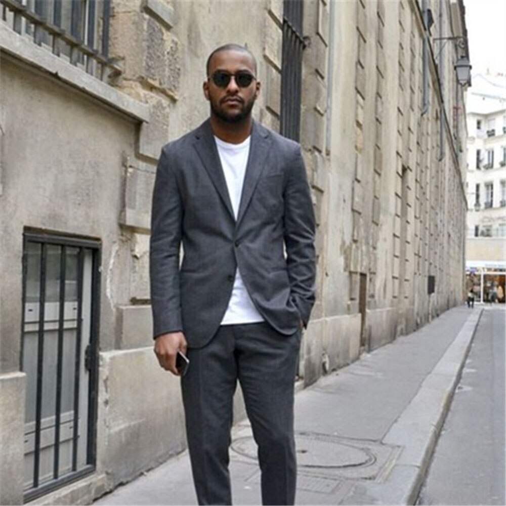 Men's Dark Grey Notch Lapel Suit Set with Tie for Casual Daily Wear (Jacket, Pants)