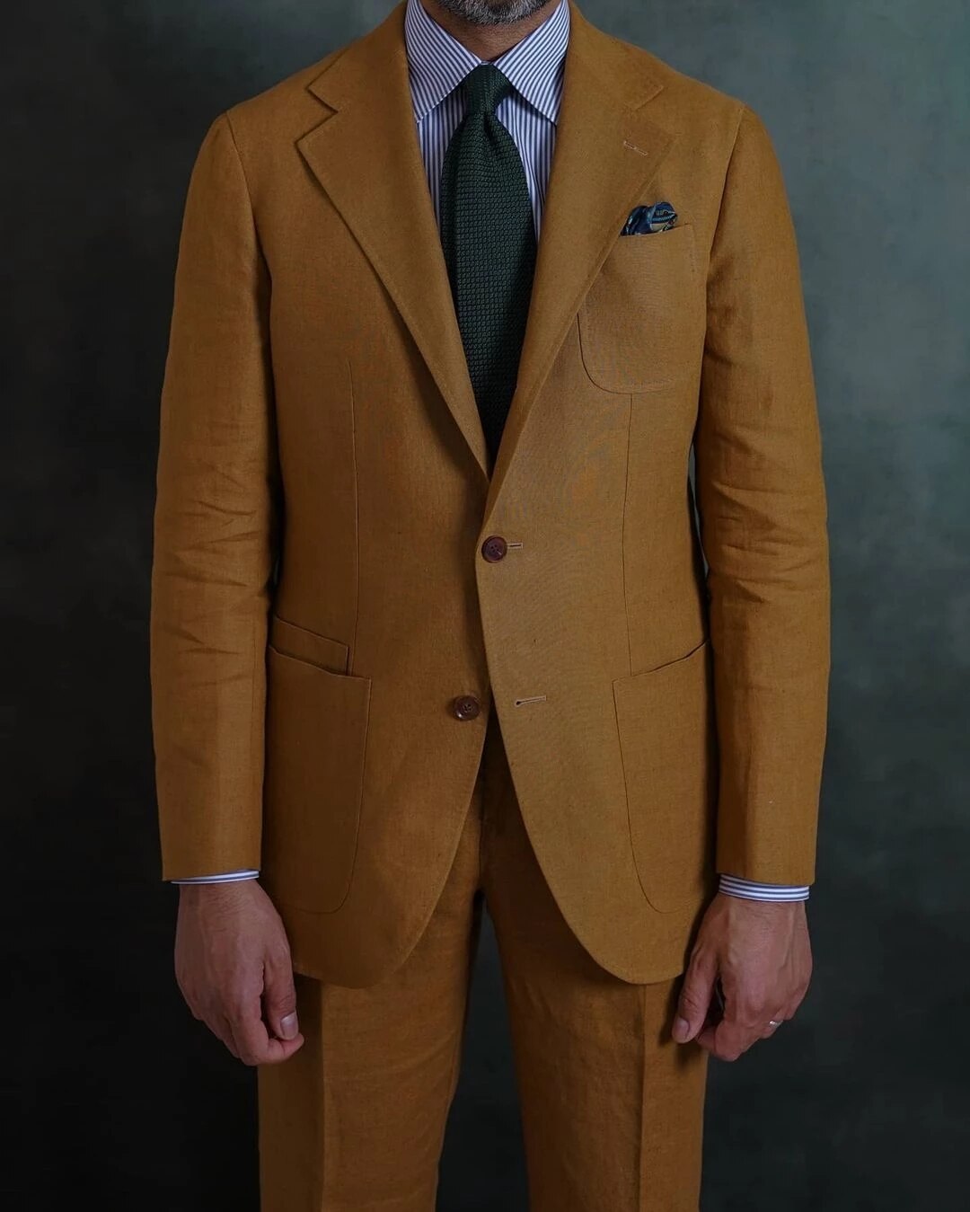 Traje de hombre con solapa de muesca en amarillo oscuro, esmoquin para boda, graduación, blazer ajustado, pantalones, 2 piezas, chaqueta y pantalones. 