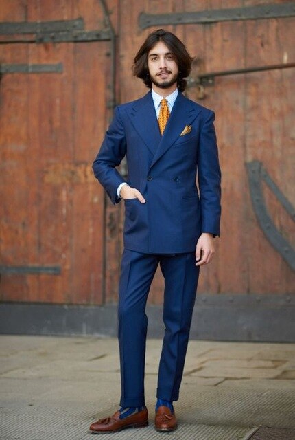 Double Breasted Prom Blazer Trousers Men Suits 2Pcs(Jacket+Pants+Tie)Royal Blue Classic Slim Fit Outfit