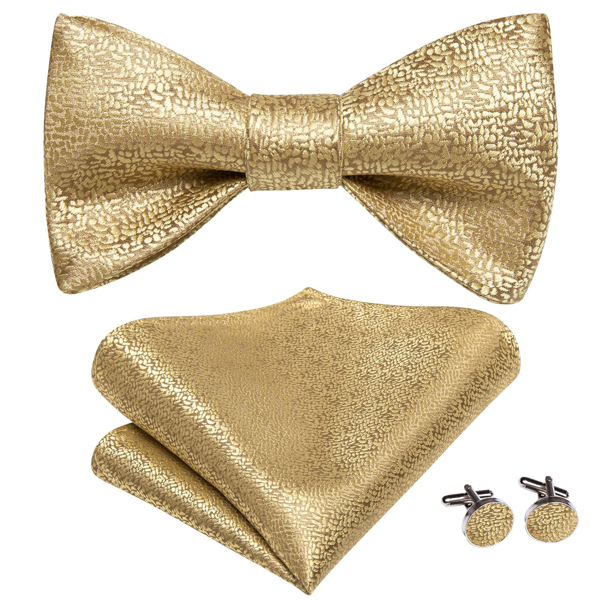 Conjunto de gemelos y pañuelo de seda jacquard para hombre con lazo y nudo de mariposa