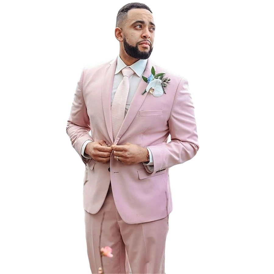 Blush Pink Men Suits Wedding Tuxedos 2 Pieces Notched Lapel Groom Prom Man Outfits Wedding Pants Sets (Jacket+Pants)