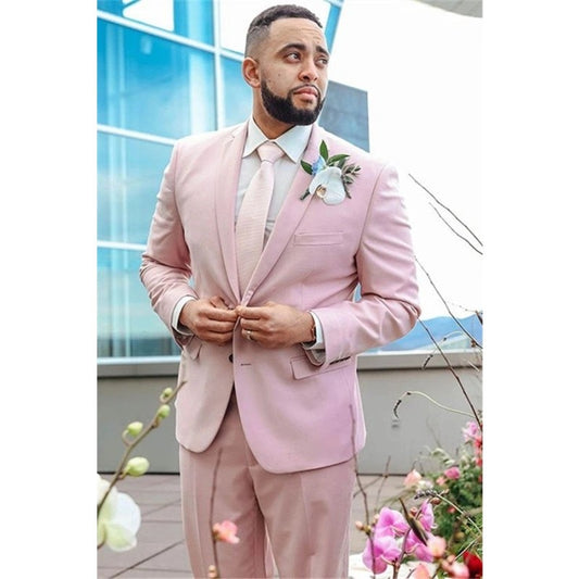 Blush Pink Men Suits Wedding Tuxedos 2 Pieces Notched Lapel Groom Prom Man Outfits Wedding Pants Sets (Jacket+Pants)