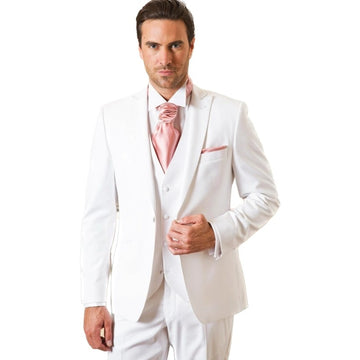 White Tuxedo Men Suits Groom Wedding Dress Peaked Lapel Prom Business Man 3 Pieces Costume Homme