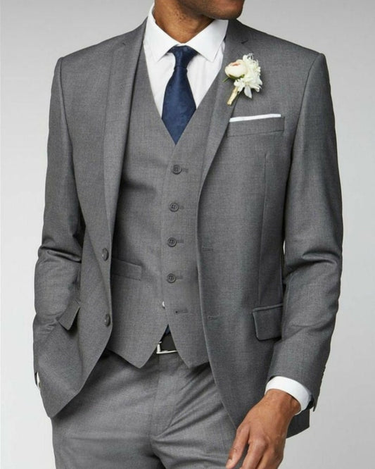 Grey Men Suit Slim Fit Wedding Groom Tuxedo 3 Pieces Formal Business Blazer Banquet Jacket Vest Pants Custom Made