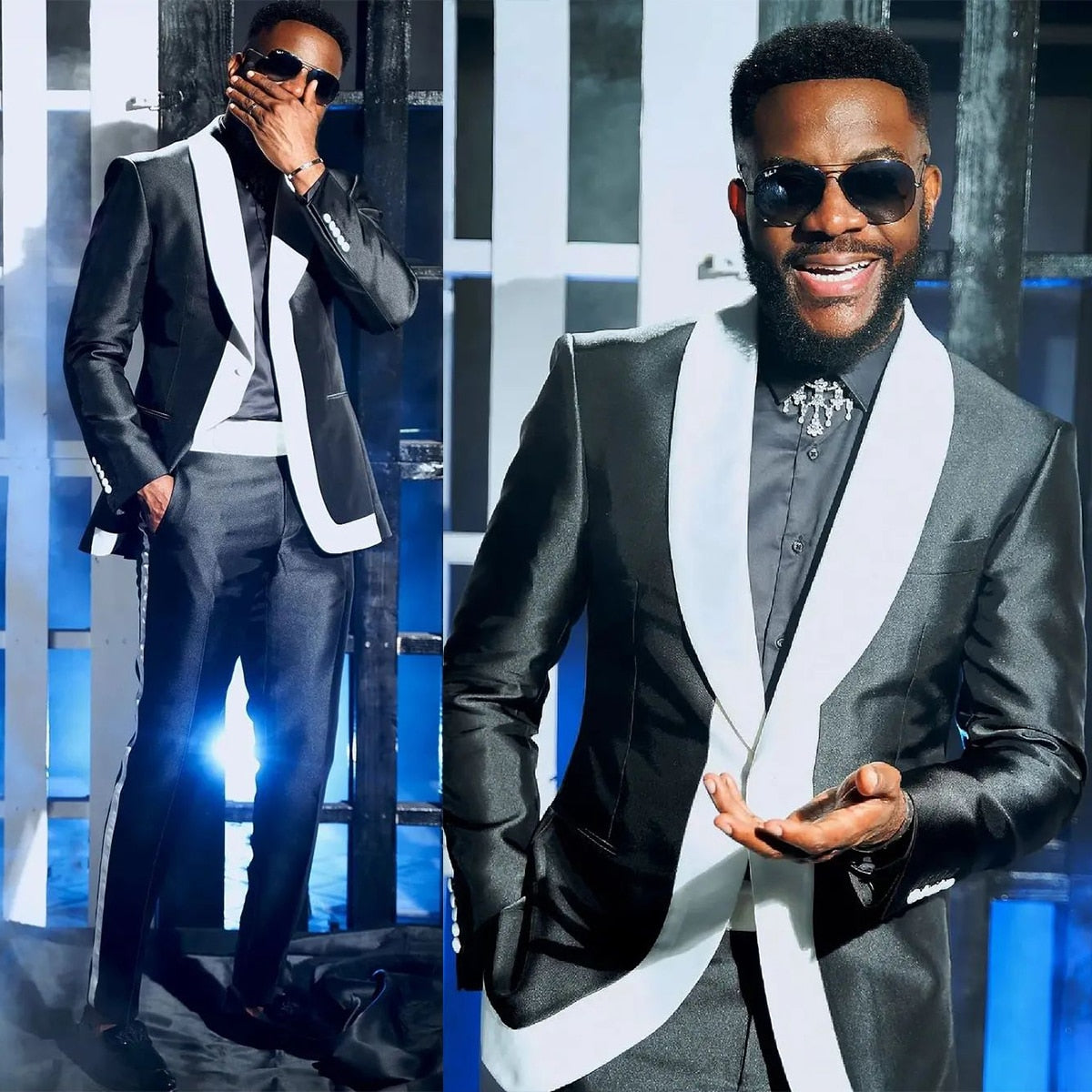 Costume homme 2 pièces noir blazer pantalon un bouton blanc transparent revers affaires formel mariage marié costume sur mesure homme 