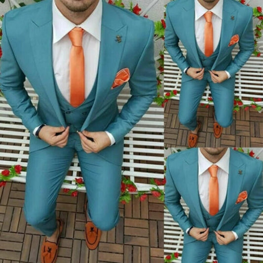 Peak Lapel Slim Fit Men Suits Groom Tuxedos Terno Prom Blazer 3 Pieces Custom Made Jacket+Pant+Vest