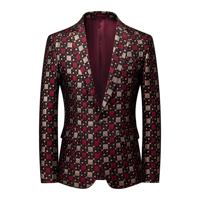 Plaid Patchwork Men's Suits Coat Wedding Groom Notch Lapel Slim Fit Prom Blazer Jacket