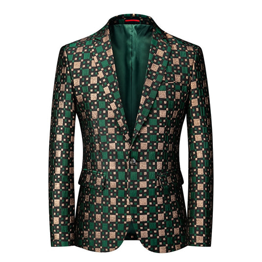 Plaid Patchwork Men's Suits Coat Wedding Groom Notch Lapel Slim Fit Prom Blazer Jacket