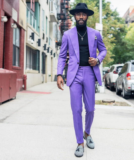 Purple Men Suits 2 Pieces Slim Fit One Button Casual Tuxedos for Wedding Groomsmen Jacket Men (Blazer+Pant)