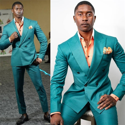 Ensemble de costumes pour hommes bleu Tiffany, coupe classique, blazer de bal, smoking de mariage 2 pièces sur mesure (veste + pantalon) 