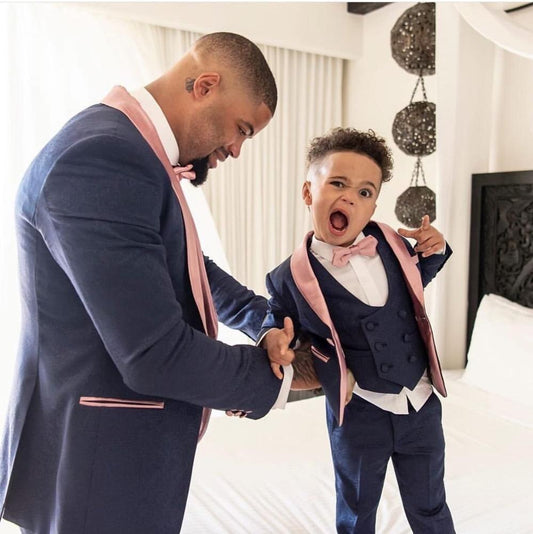 Father And Son Men Suits 3 Pcs Costume Homme Shawl Lapel Tuxedos Slim Fit Groom Prom Blazer Jacket+Pant+Vest