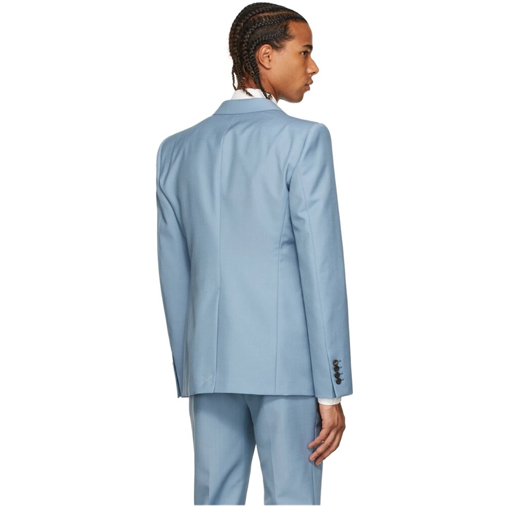 Men's Sky Blue Flat Lapel Two Button 2-Piece Wedding Suit for Groom (Blazer, Pants)