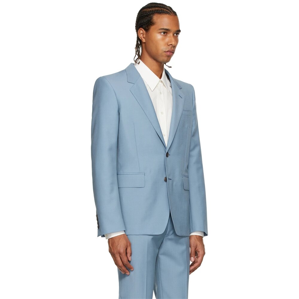 Men's Sky Blue Flat Lapel Two Button 2-Piece Wedding Suit for Groom (Blazer, Pants)