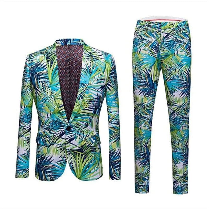 Floral Men Print Wedding Suit Blazer Hawaiian Style Jacket Banquet Formal Coat With Pants