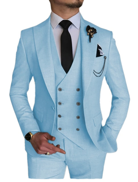 Formal Slim Fit Men Suits 3 Piece Black Shawl Lapel Casual Tuxedos for Wedding Groomsmen Suits Men (Blazer+Vest+Pant)