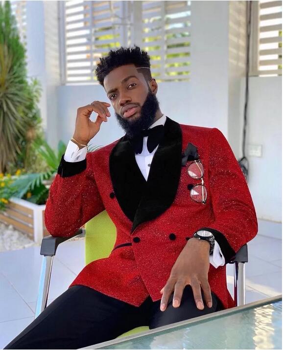 Glitter Red Sequins Men Suits Groom Wear Wedding Blazer Tuxedos Formal Business Prom Pants Coat Jacket 3 Pieces
