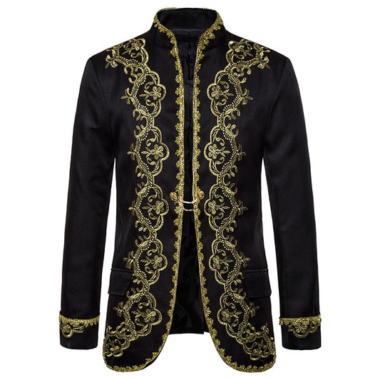 Gold Embroidery Blazer Jacket Men Baroque Style Palace Costume Homme Stage Black Dress Blazer Masculino