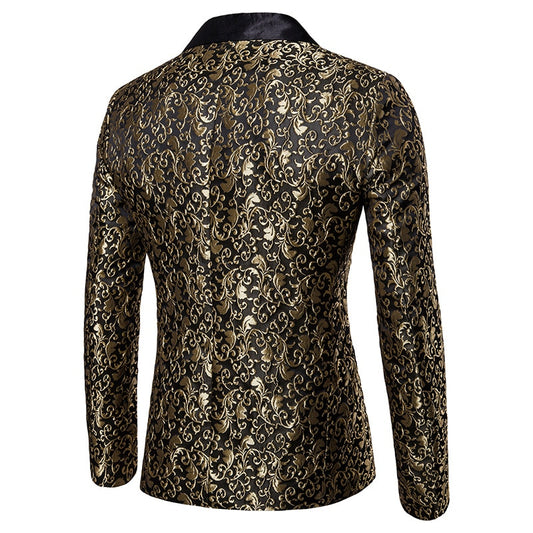 Gold Jacquard Bronzing Floral Blazer Men Men Patchwork One Button Blazer Jacket Party Stage Costume Homme