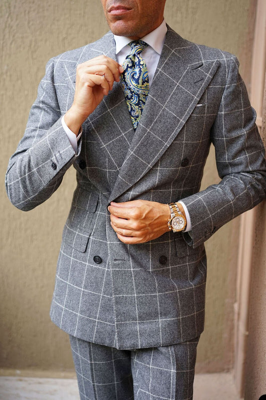 Gray Men Suit Tailor-Made 2 Pieces Blazer Pants Double Breasted Gentlemen Work Wear Formal Business Causal Party Tailored