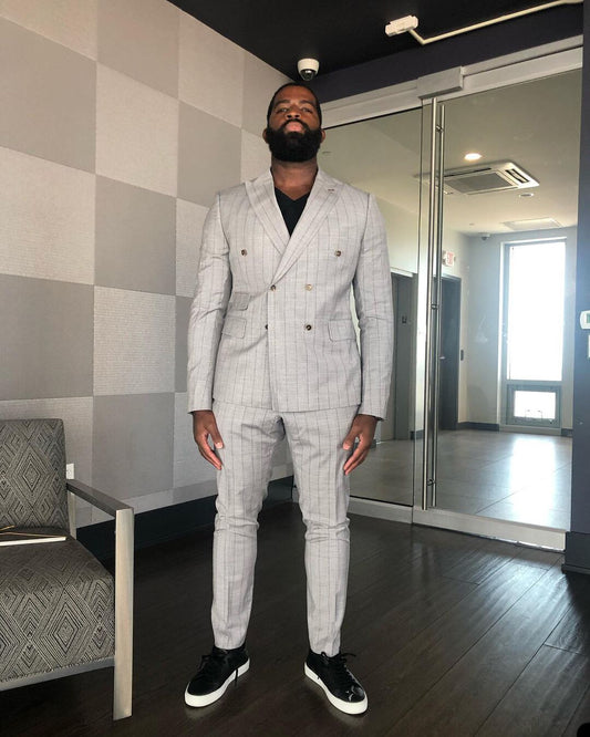 Gray Men Suits 2 Pieces Blazer Pants Pinstripe Tailored Formal Gentlemen Business Groom Causal Tailored