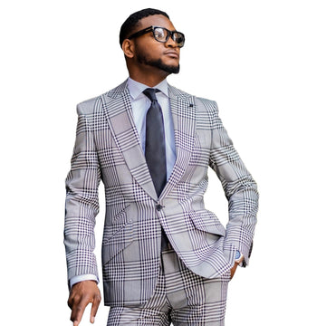 Gray Men Suits Tailor-Made 2 Pieces Blazer Pants One Button Wide Lapel Plaid Stripes Business Wedding Plus Size Tailored