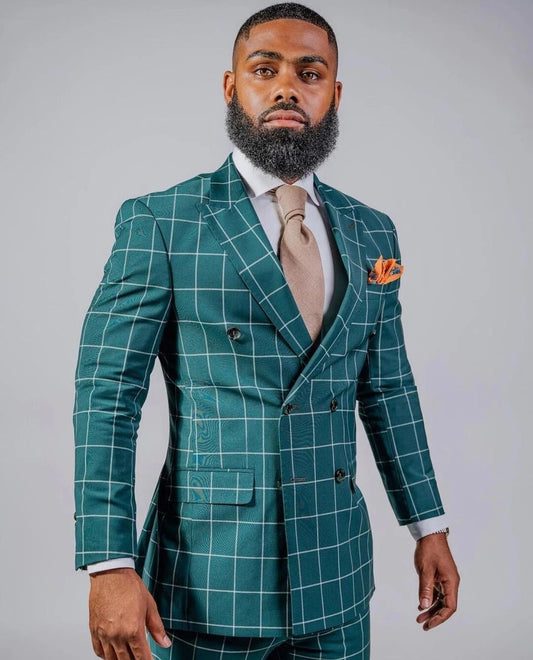 Green Men'S Plaid Suit Jackets Slim Fit Blazer Sets Man Wedding Suit Tuxedo Homme Business Style Costumes 2Piece