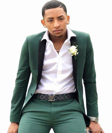 Green Men Suits Slim Fit 2 PCS Blazer Sets Groomsmen Wedding Tuxedos Peaked Lapel Formal Prom Suit (Jacket+Pants)