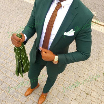 Green Men Wedding Suits Tuxedos Notched Lapel Men Suit Slim Fit Custom Made Two Pieces Terno Blazer+Pants