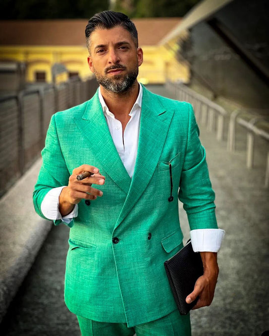 Costume homme vert sur mesure 2 pièces blazer à un bouton pantalon sur mesure 