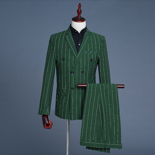 Green Plaid Men's Suit Coat Pants Vest 3Pcs Set Man Suits Slim Fit Outfit Blazer Trousers Wedding