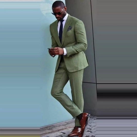Green Single Button Party Two Piece (Jacket + Pants) Formal Wedding Dress Suit Blaizer Masculino