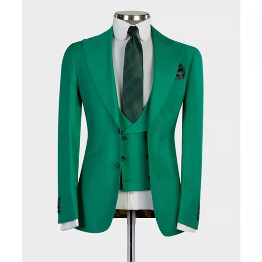 Green Suits for Men 3 Piece Peaked Lapel Wedding Groom Prom Blazer Sets Tuxedos Costume Homme