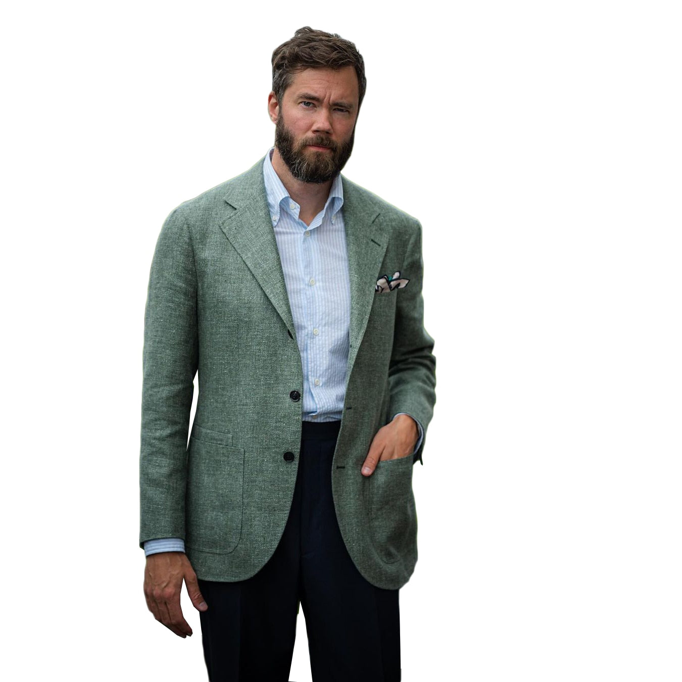 Green Warm Tweed Men Long Coat Groom Thick Wool Party Prom Jacket Business Wear Outfit One Piece