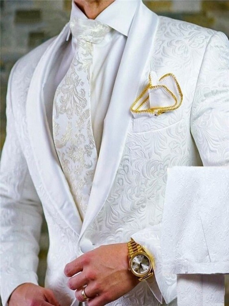 Men's Patterned Satin Shawl Lapel 2-Piece Groom Tuxedo for Wedding & Groomsmen