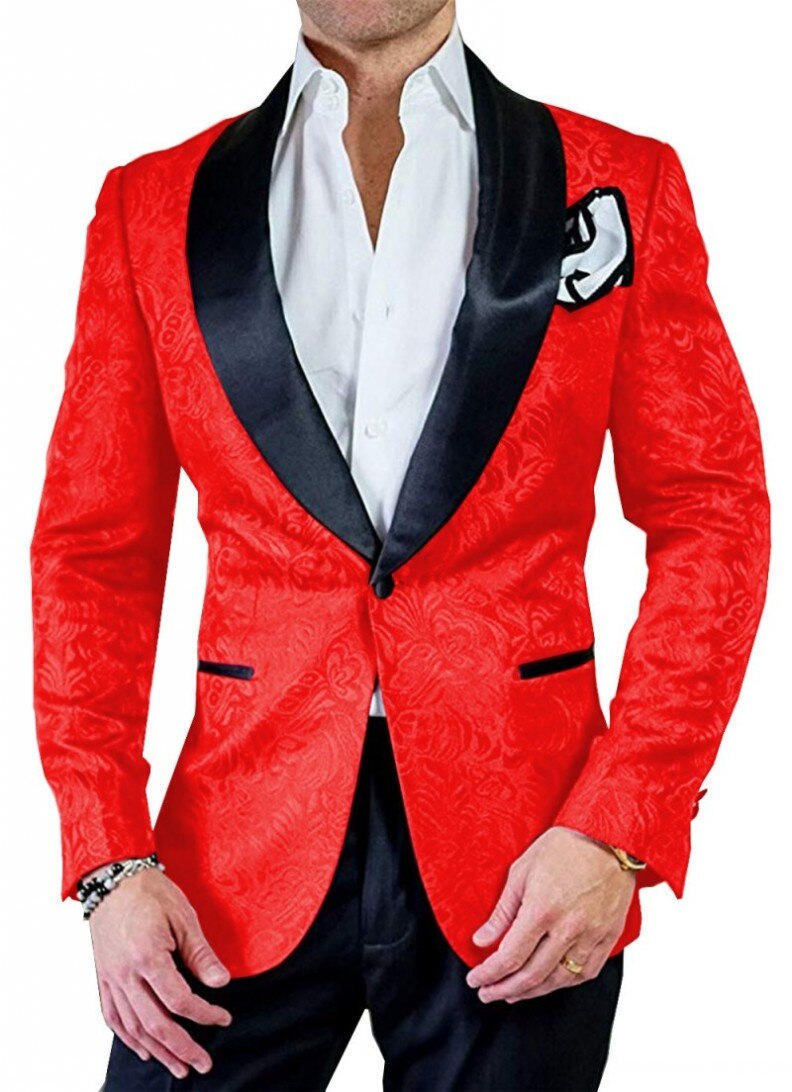 Men's Patterned Satin Shawl Lapel 2-Piece Groom Tuxedo for Wedding & Groomsmen