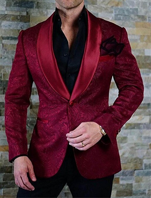 Men's Patterned Satin Shawl Lapel 2-Piece Groom Tuxedo for Wedding & Groomsmen