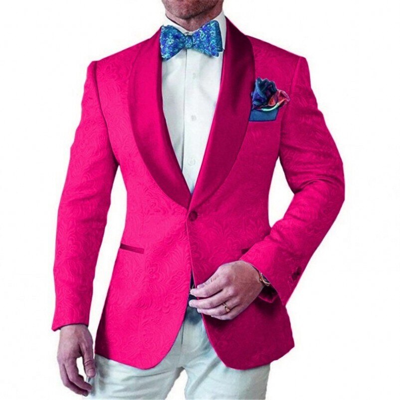 Men's Patterned Satin Shawl Lapel 2-Piece Groom Tuxedo for Wedding & Groomsmen