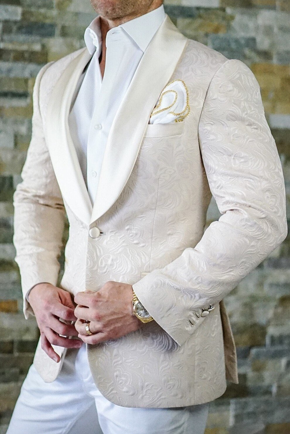 Men's Patterned Satin Shawl Lapel 2-Piece Groom Tuxedo for Wedding & Groomsmen