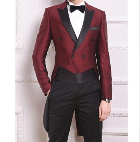 Traje de hombre para boda, 2 piezas (chaqueta, pantalón y faja), color burdeos, corte entallado, personalizado 