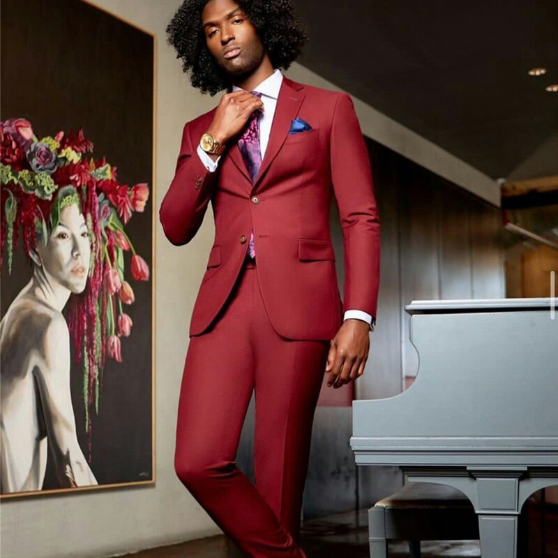 Traje formal burdeos para hombre, esmoquin ajustado para novio, chaqueta para padrino de boda, traje de esmoquin para graduación, trajes para hombre de 2 piezas 