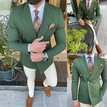 Dark Green Men Wedding Tuxedos Double Breasted Groom Jacket Suits Party Prom Blazer Clothes Business Wear One Piece