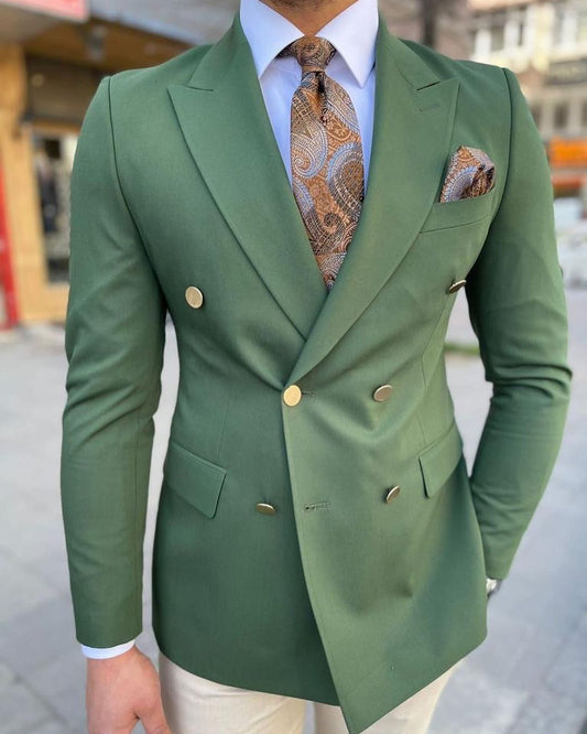 Dark Green Men Wedding Tuxedos Double Breasted Groom Jacket Suits Party Prom Blazer Clothes Business Wear One Piece