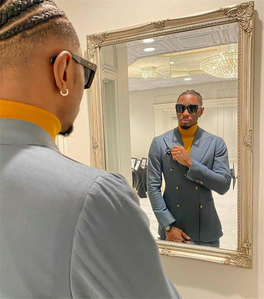 Double Breasted Wedding Tuxedos Slim FIt Men Groom Coat Suits Plus Size Prom Party Blazer Jacket (Jacket+Pants)