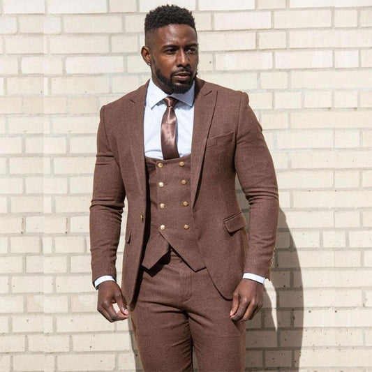 Khaki Men Suits New Groom Suit Wedding Suits For Best Men Metal Button Groom Tuxedos For Man Custom Made