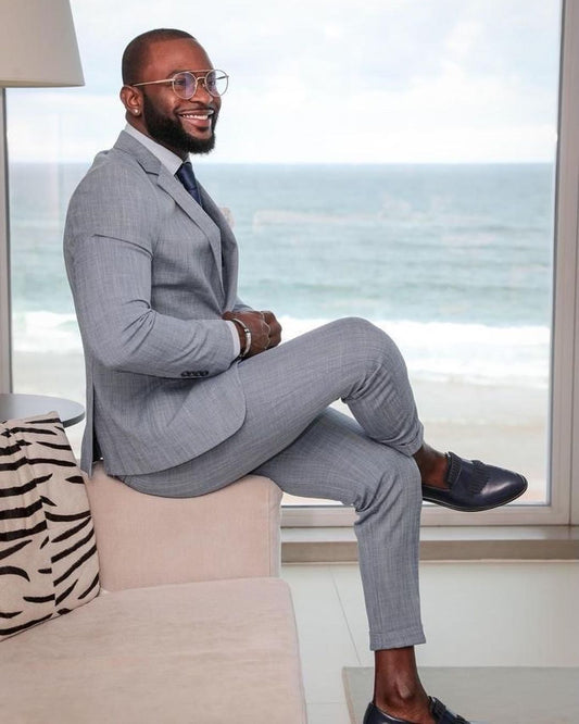 Esmoquin gris claro para novio, talla grande, para fiesta de graduación, negocios, dos piezas (chaqueta y pantalón) 