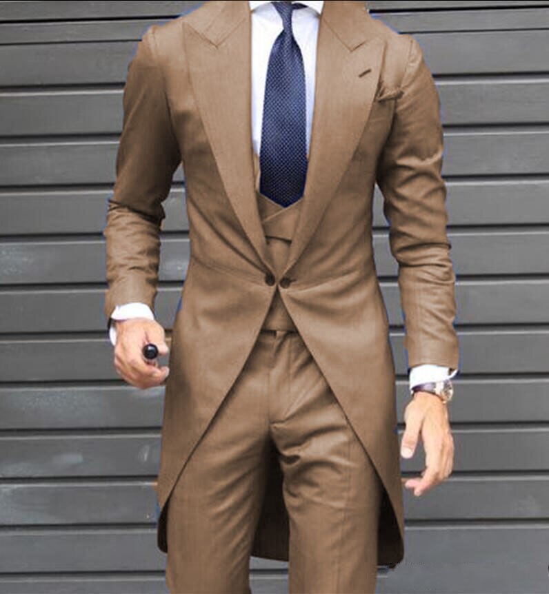 One Button Groomsmen Peak Lapel Groom Tuxedos Men Suits Wedding/Prom/Dinner Best Man Blazer 3 Pc(Jacket+Pants+Tie+Vest)