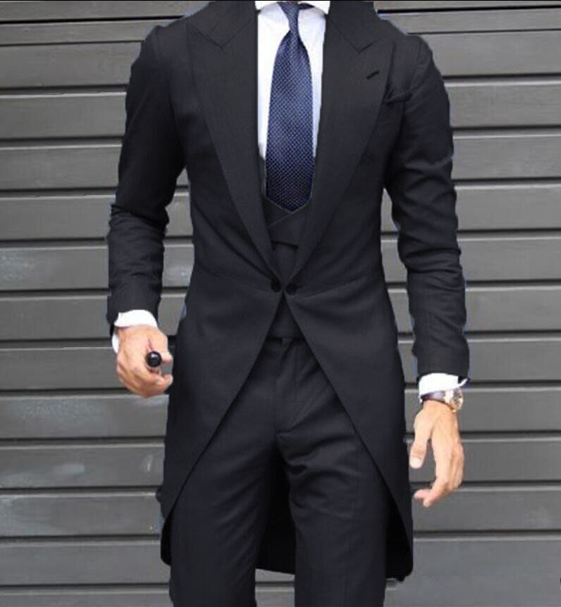 One Button Groomsmen Peak Lapel Groom Tuxedos Men Suits Wedding/Prom/Dinner Best Man Blazer 3 Pc(Jacket+Pants+Tie+Vest)