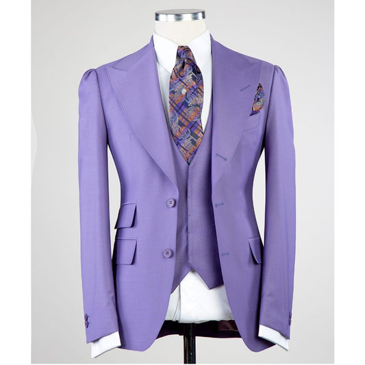 Purple Solid Color Men Suits for Wedding 3pcs Jacket Vest Pants Groom Blazer Tuxedo Formal Business Party Prom Outfits