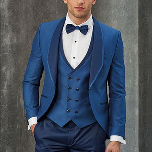 Costume Homme Men Suits For Wedding Groom Prom Best Man Blue Slim Fit 3 Pieces Blazer+Pant+Vest+Tie
